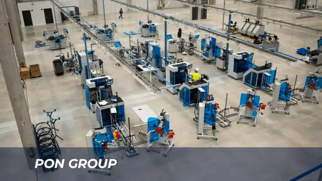 Full layout factory bicycle wheel assembly line at Pon / gazelle